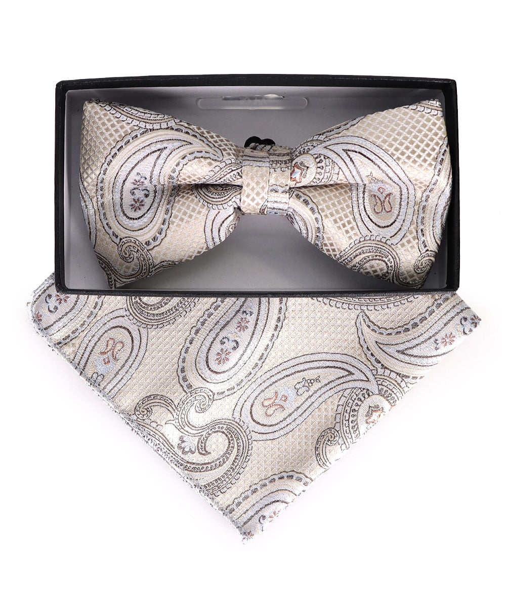 Vittorio Farina Men's Paisley Design Satin Bow Tie &amp; Pocket Square in Gift Box
