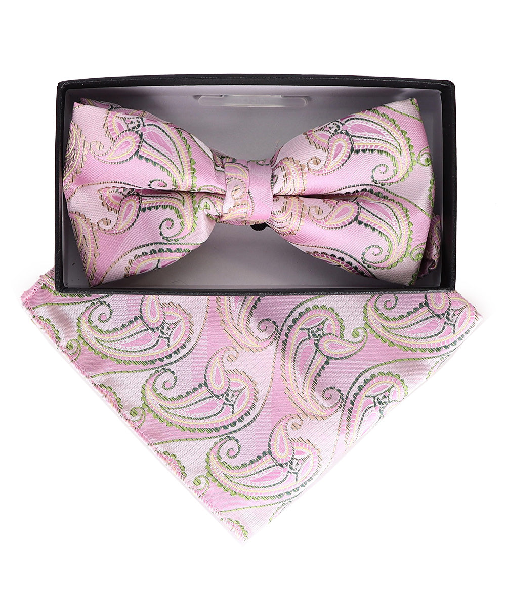 Vittorio Farina Men's Paisley Design Satin Bow Tie &amp; Pocket Square in Gift Box
