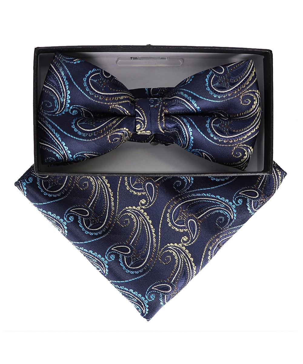 Vittorio Farina Men's Paisley Design Satin Bow Tie &amp; Pocket Square in Gift Box