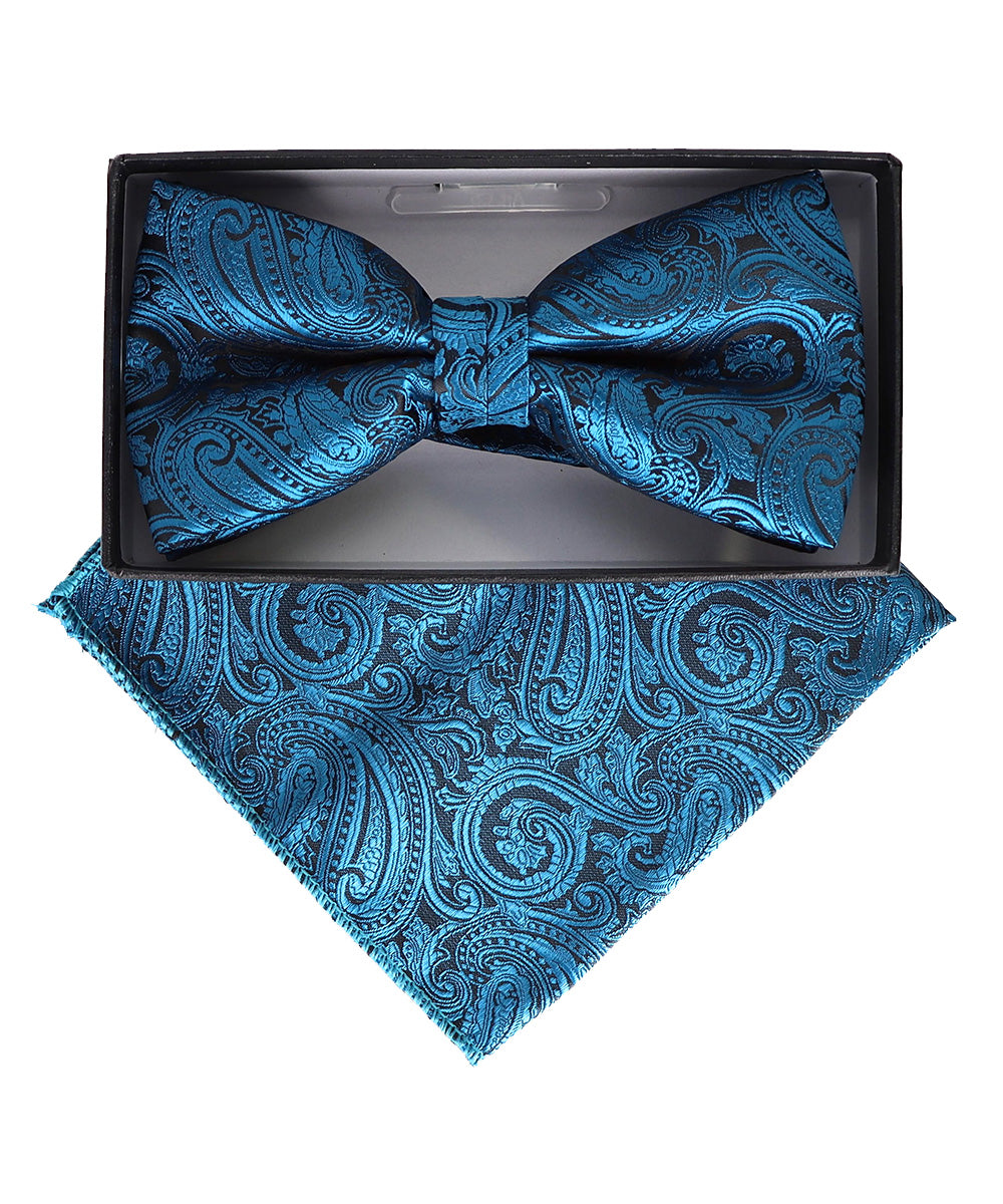 Vittorio Farina Men's Paisley Design Satin Bow Tie &amp; Pocket Square in Gift Box