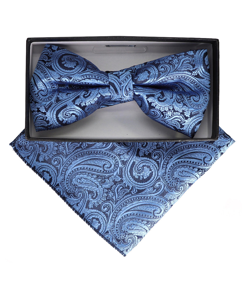 Vittorio Farina Men's Paisley Design Satin Bow Tie &amp; Pocket Square in Gift Box