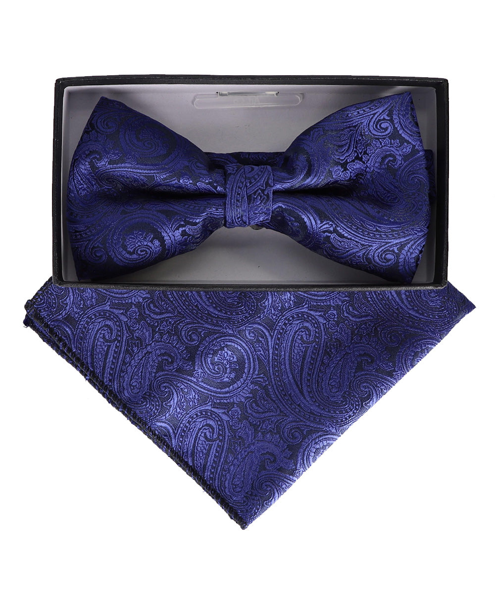 Vittorio Farina Men's Paisley Design Satin Bow Tie &amp; Pocket Square in Gift Box