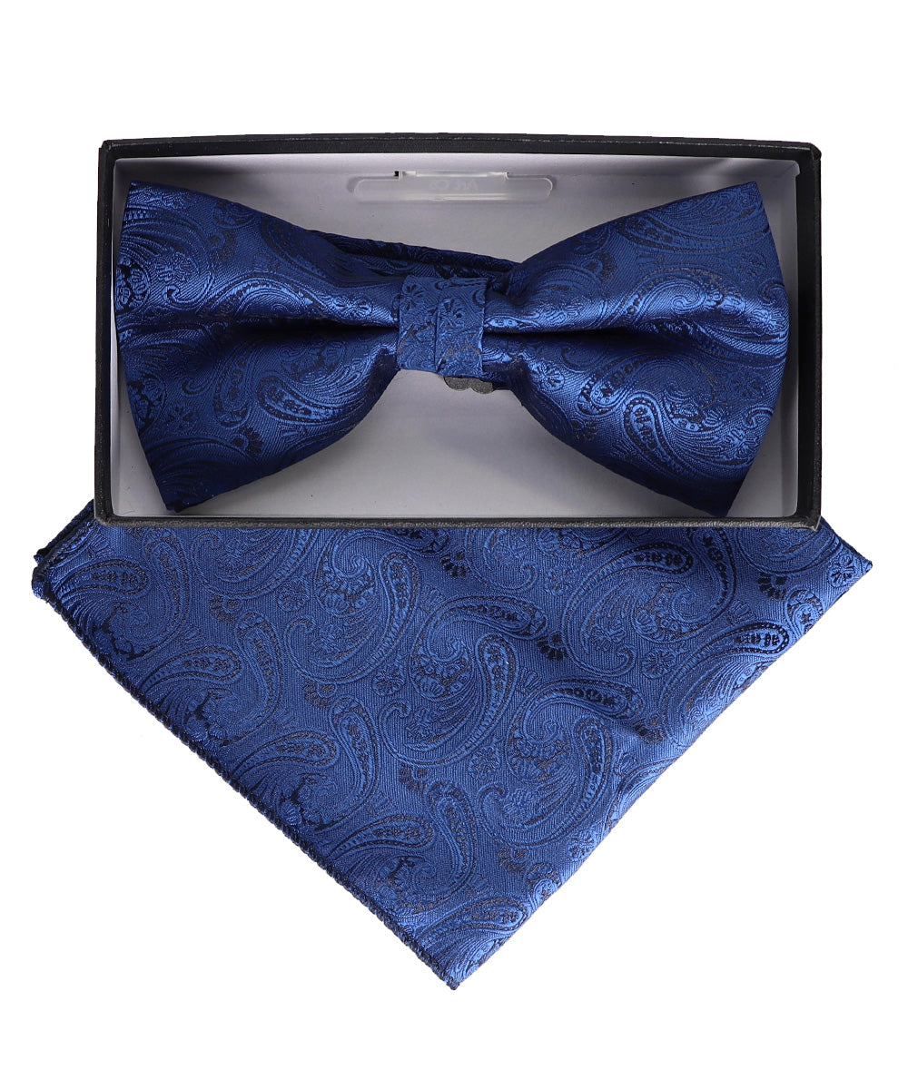 Vittorio Farina Men's Paisley Design Satin Bow Tie &amp; Pocket Square in Gift Box