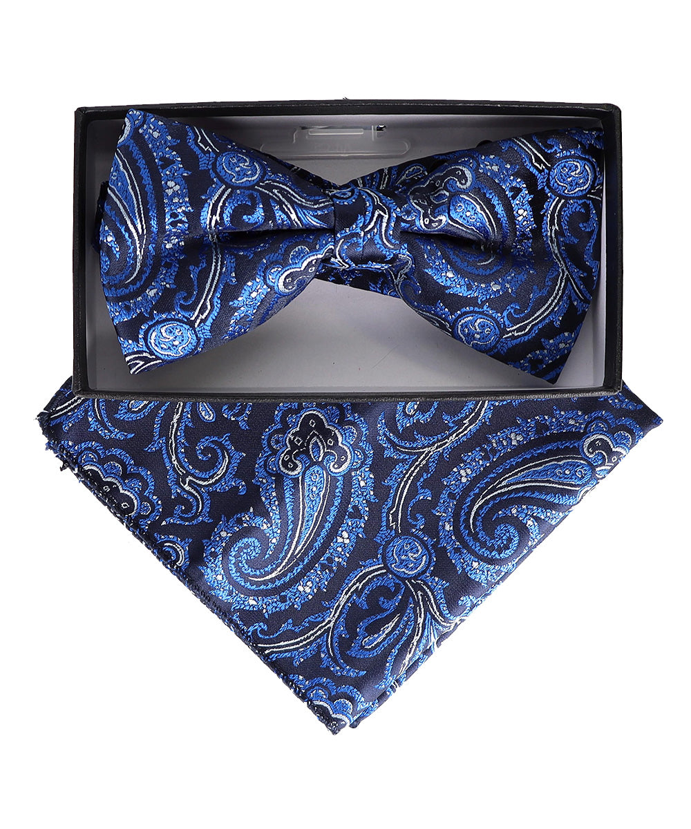 Vittorio Farina Men's Paisley Design Satin Bow Tie &amp; Pocket Square in Gift Box