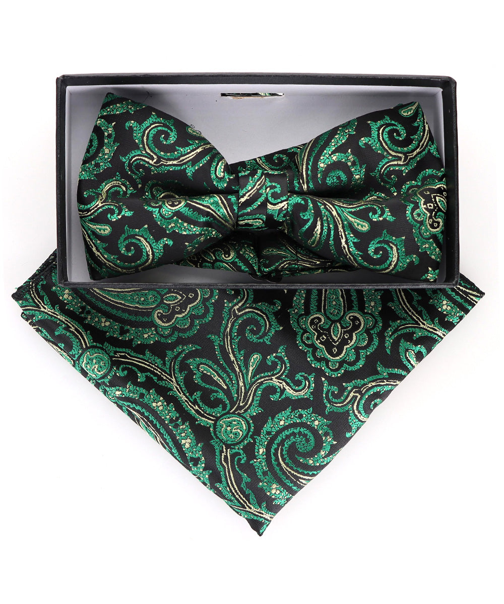 Vittorio Farina Men's Paisley Design Satin Bow Tie &amp; Pocket Square in Gift Box