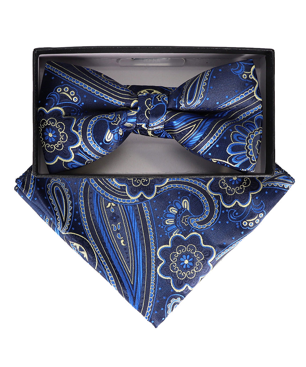 Vittorio Farina Men's Paisley Design Satin Bow Tie &amp; Pocket Square in Gift Box