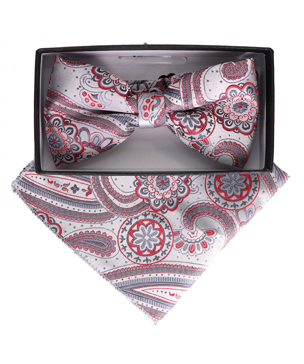 Vittorio Farina Men's Paisley Design Satin Bow Tie &amp; Pocket Square in Gift Box