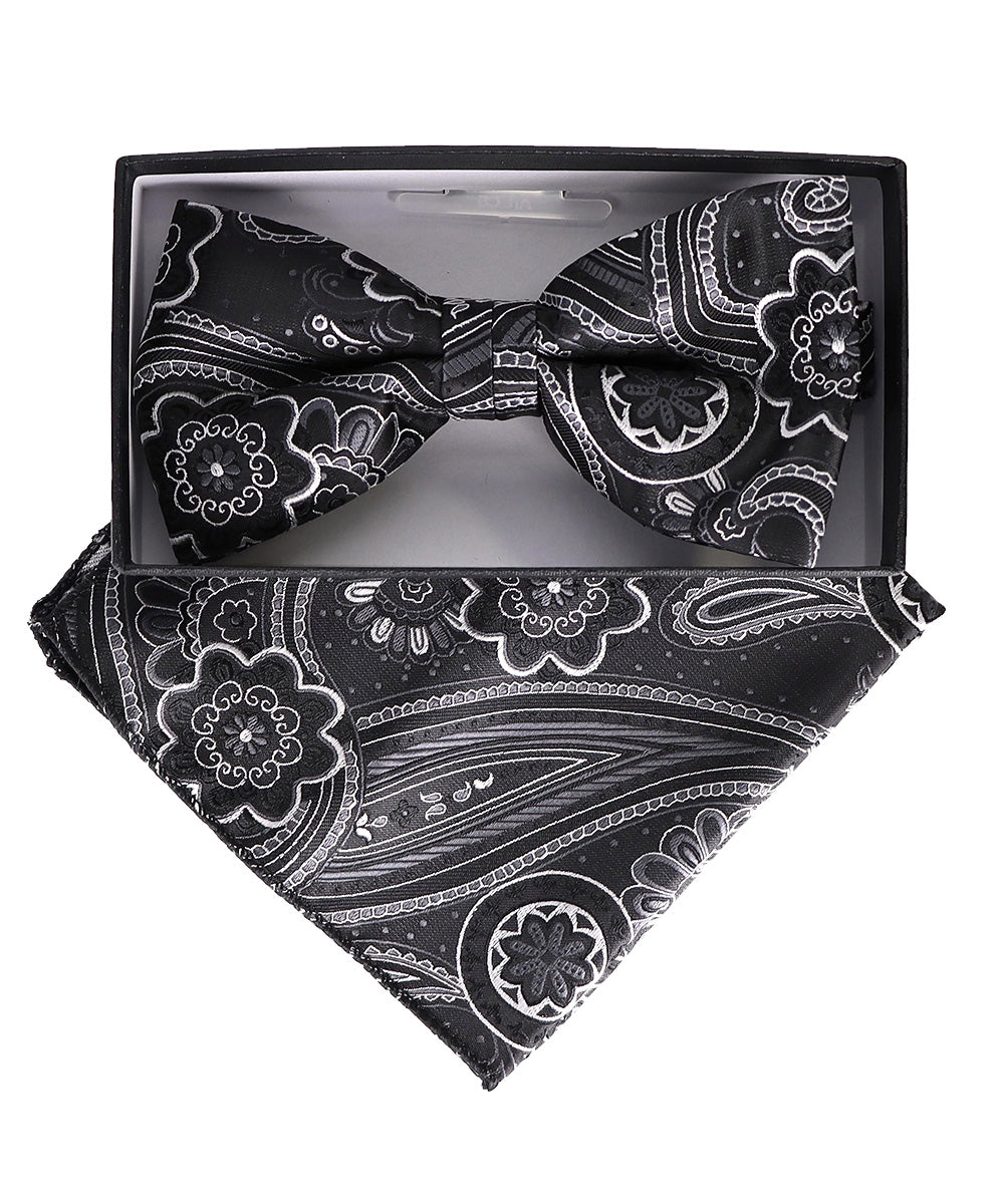 Vittorio Farina Men's Paisley Design Satin Bow Tie &amp; Pocket Square in Gift Box