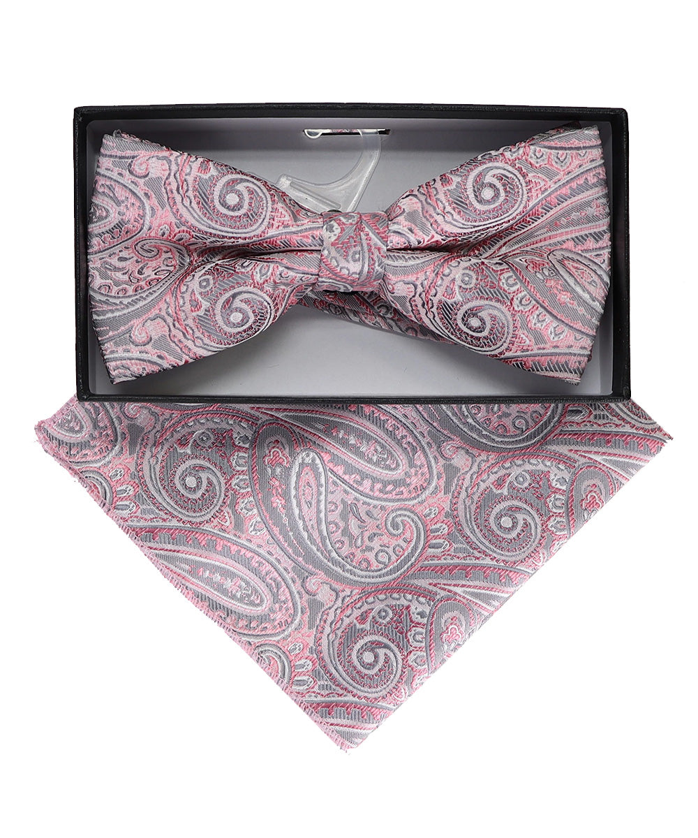Vittorio Farina Men's Paisley Design Satin Bow Tie &amp; Pocket Square in Gift Box