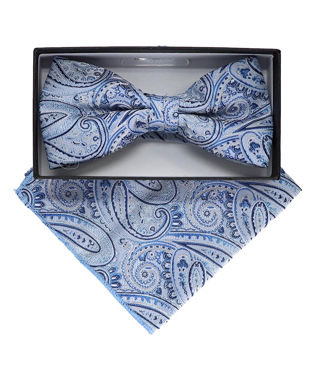 Vittorio Farina Men's Paisley Design Satin Bow Tie &amp; Pocket Square in Gift Box