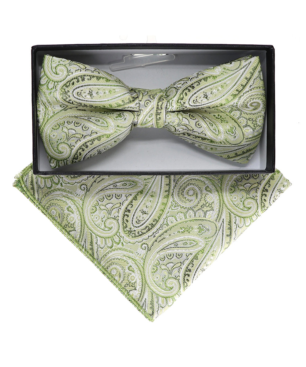 Vittorio Farina Men's Paisley Design Satin Bow Tie &amp; Pocket Square in Gift Box