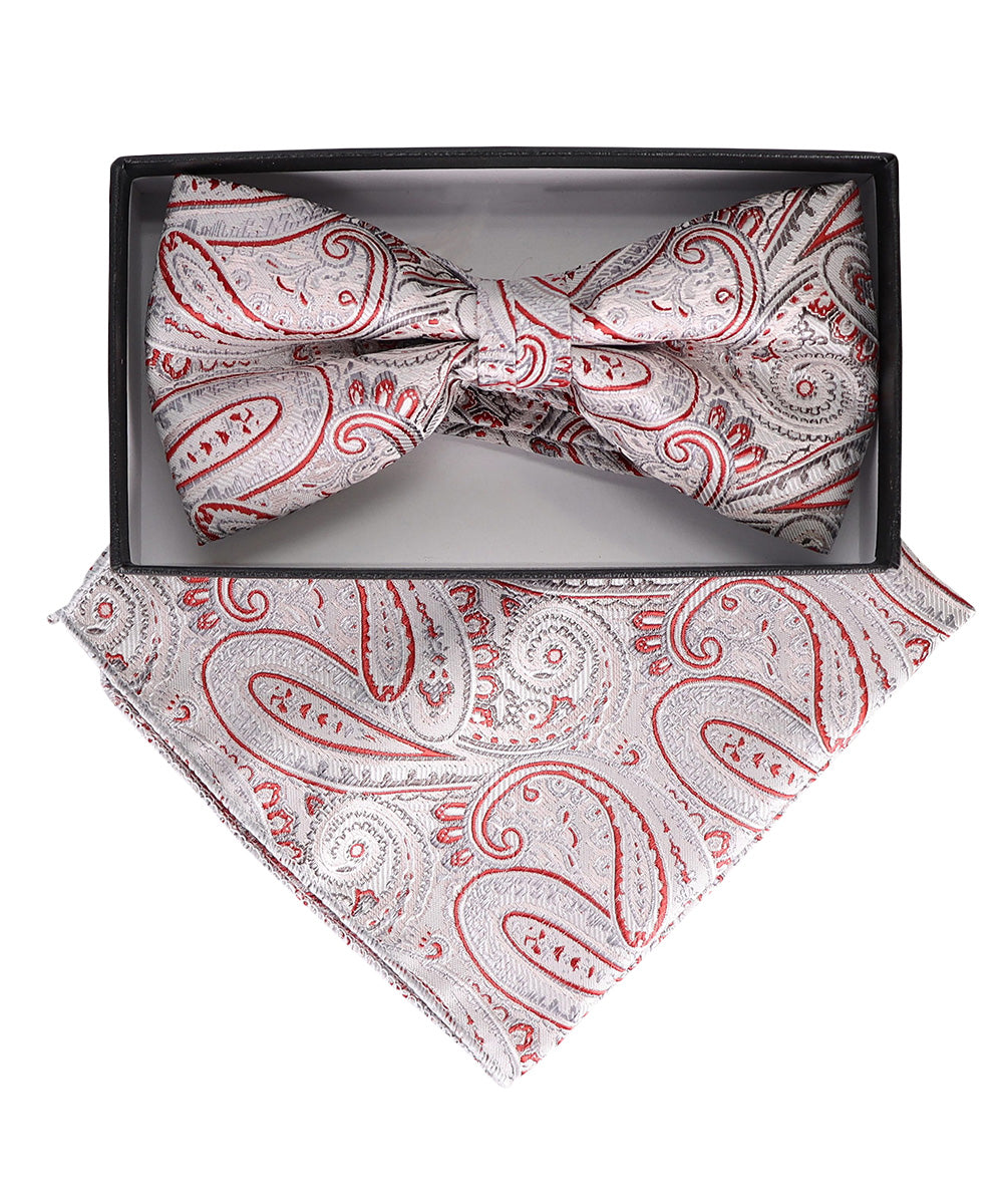 Vittorio Farina Men's Paisley Design Satin Bow Tie &amp; Pocket Square in Gift Box