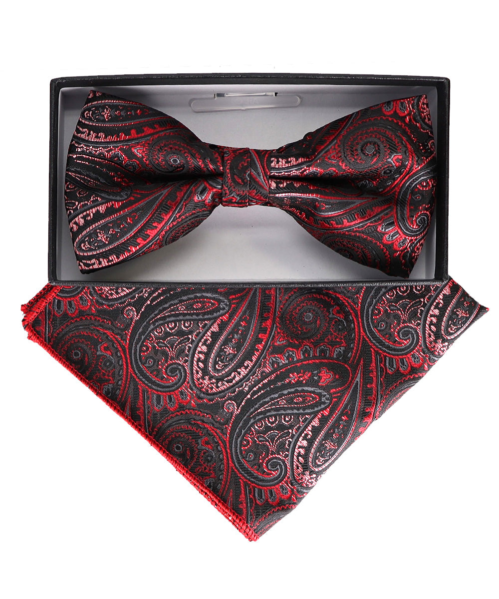 Vittorio Farina Men's Paisley Design Satin Bow Tie &amp; Pocket Square in Gift Box