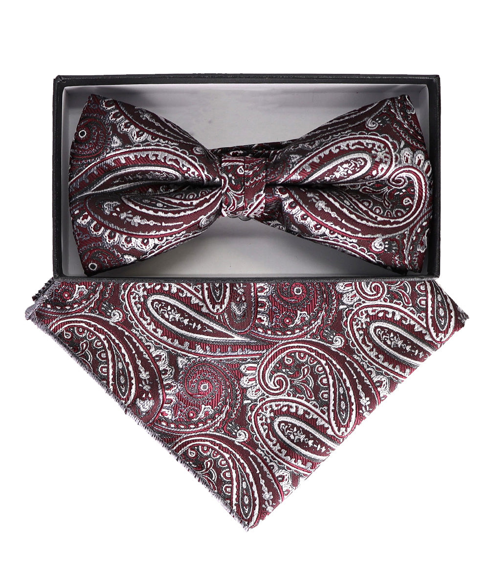 Vittorio Farina Men's Paisley Design Satin Bow Tie &amp; Pocket Square in Gift Box