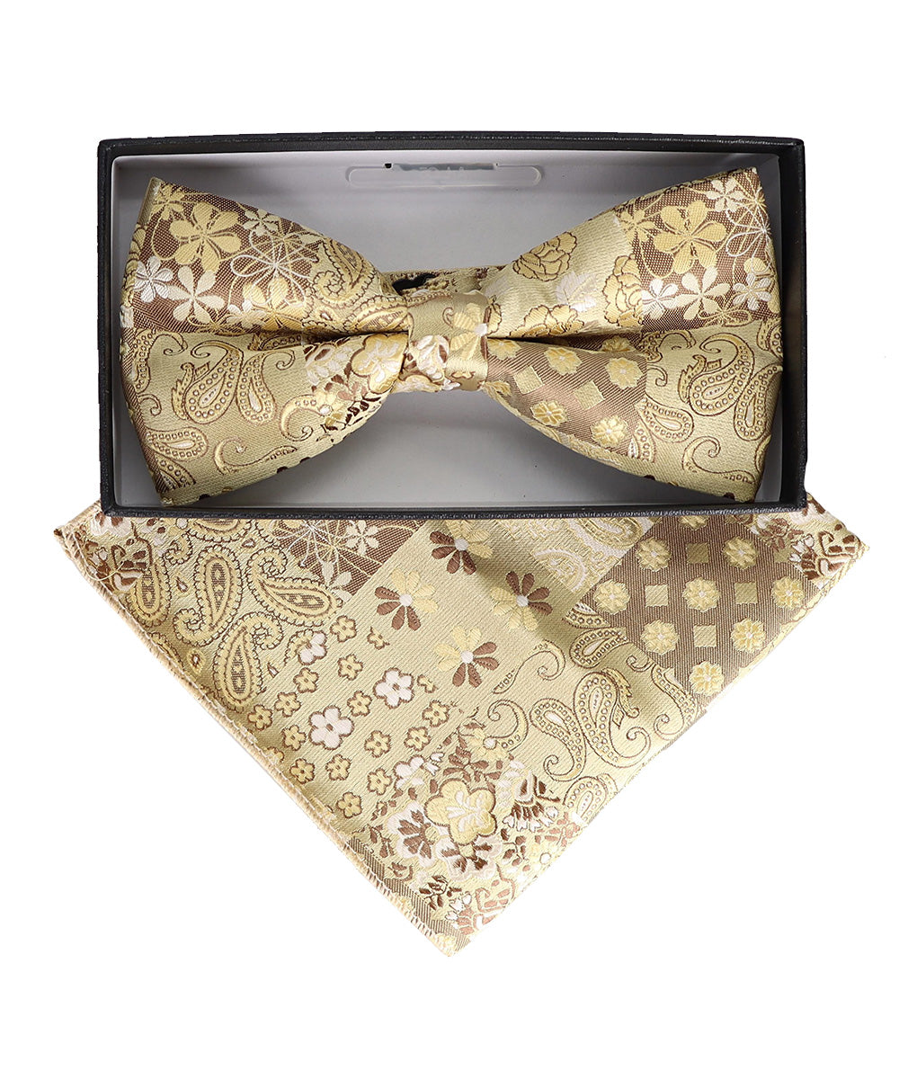Vittorio Farina Men's Paisley Design Satin Bow Tie &amp; Pocket Square in Gift Box