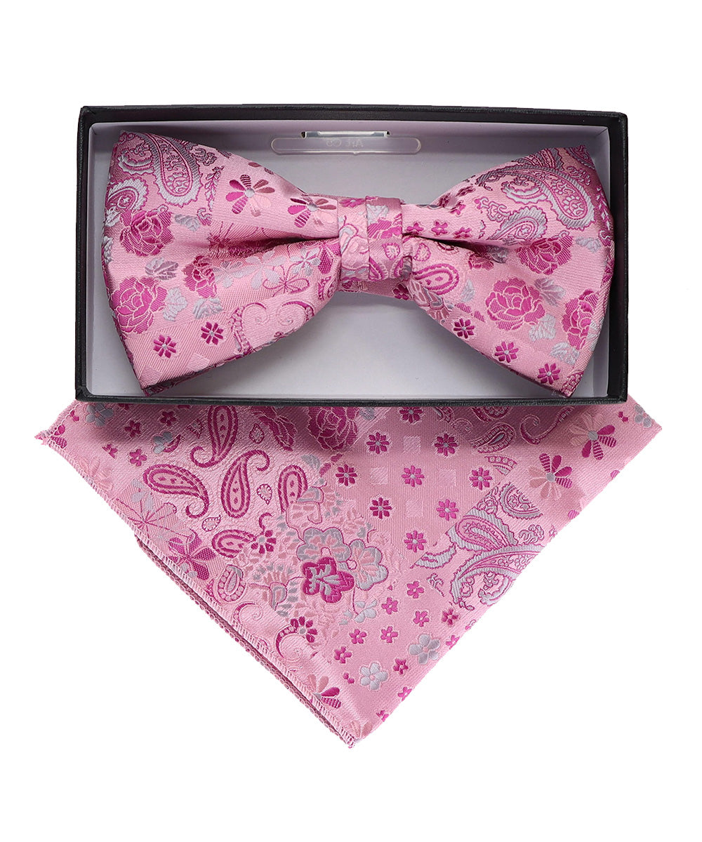 Vittorio Farina Men's Paisley Design Satin Bow Tie &amp; Pocket Square in Gift Box