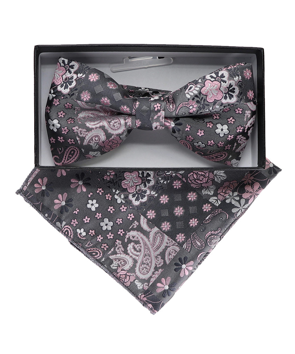 Vittorio Farina Men's Paisley Design Satin Bow Tie &amp; Pocket Square in Gift Box