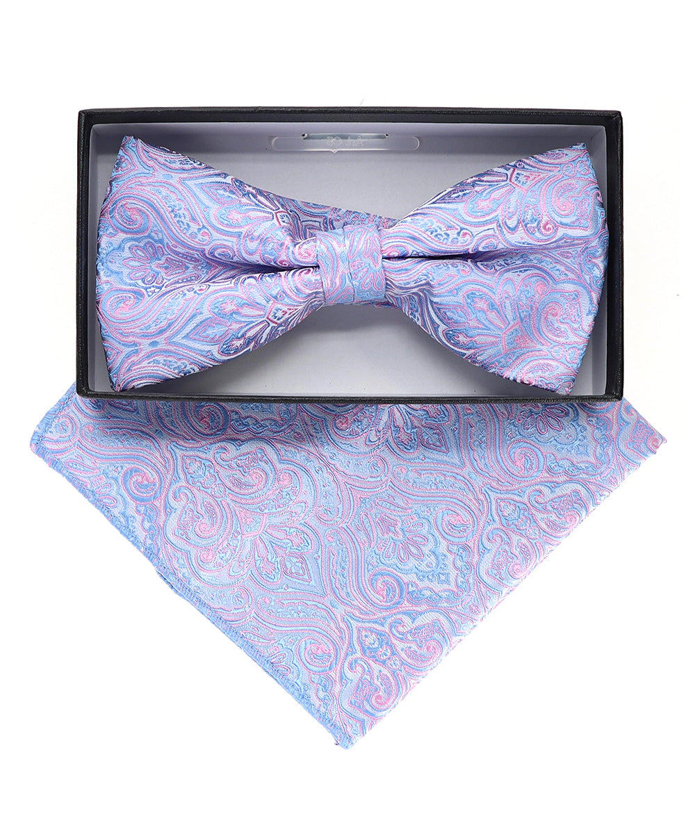 Vittorio Farina Men's Paisley Design Satin Bow Tie &amp; Pocket Square in Gift Box