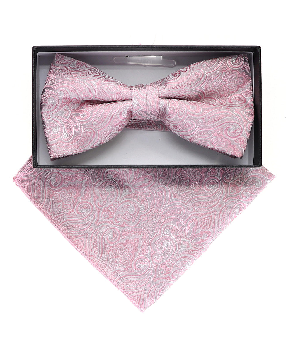 Vittorio Farina Men's Paisley Design Satin Bow Tie &amp; Pocket Square in Gift Box