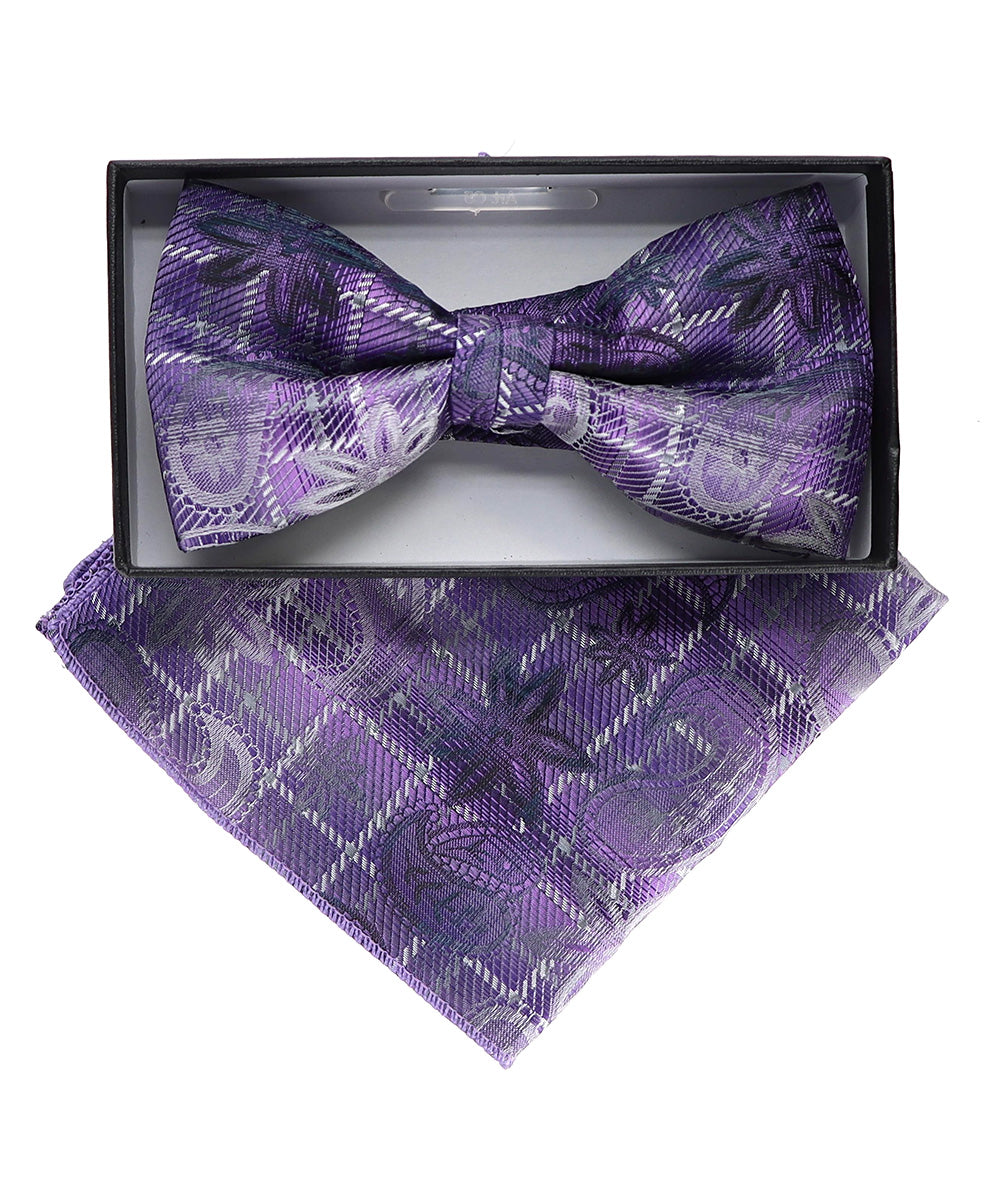 Vittorio Farina Men's Paisley Design Satin Bow Tie &amp; Pocket Square in Gift Box