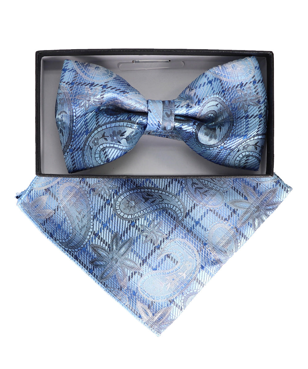 Vittorio Farina Men's Paisley Design Satin Bow Tie &amp; Pocket Square in Gift Box