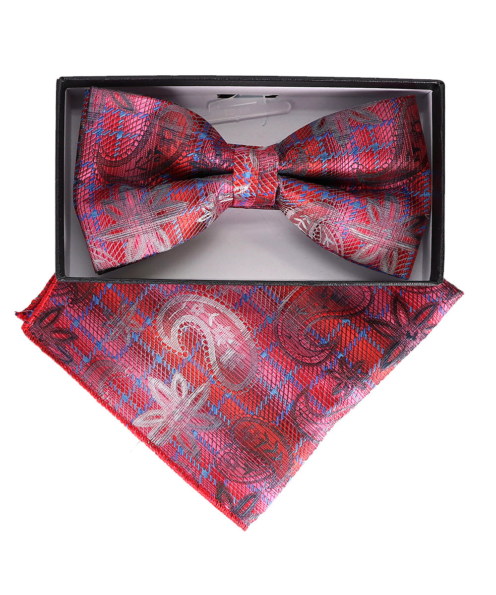 Vittorio Farina Men's Paisley Design Satin Bow Tie &amp; Pocket Square in Gift Box