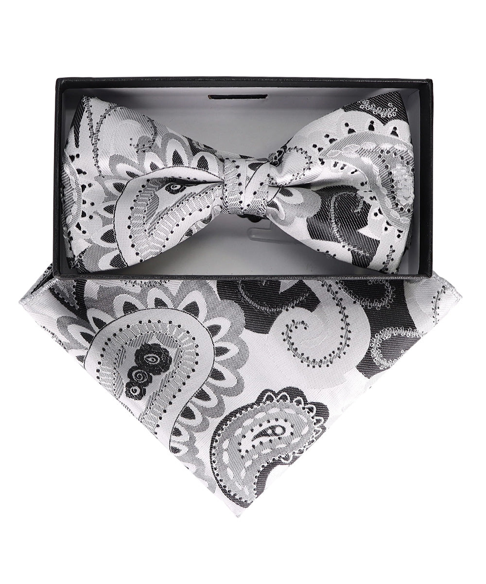 Vittorio Farina Men's Paisley Design Satin Bow Tie &amp; Pocket Square in Gift Box