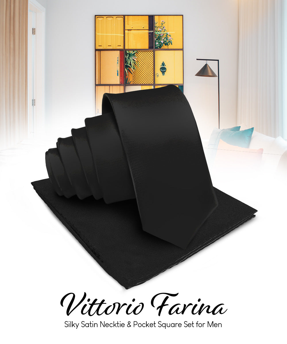 Vittorio Farina Men's Satin Necktie &amp; Pocket Square