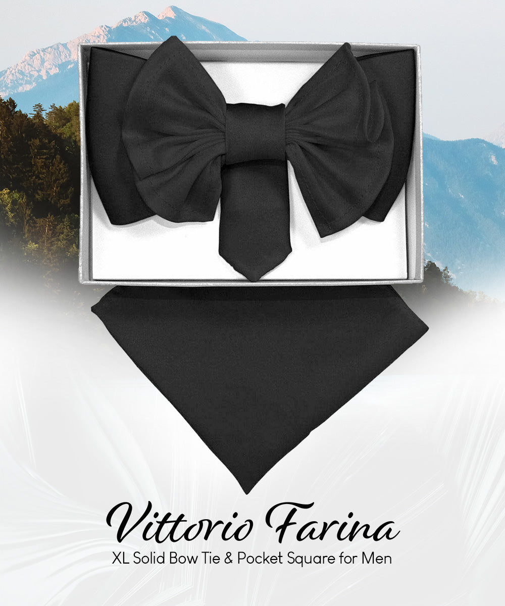Vittorio Farina Men's XL Solid Satin Bow Tie &amp; Pocket Square in Gift Box