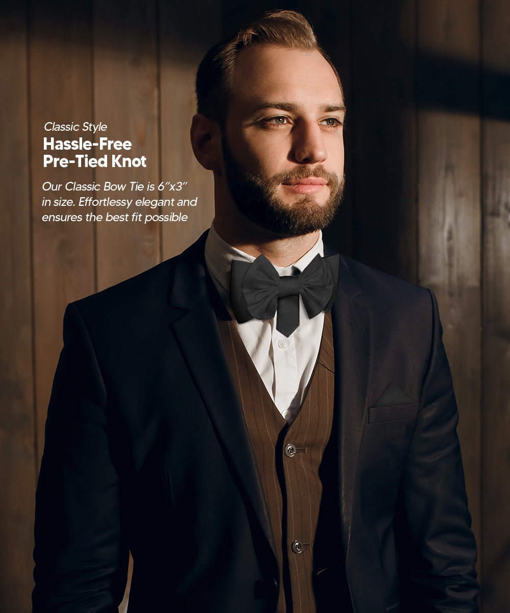 Vittorio Farina Men's XL Solid Satin Bow Tie &amp; Pocket Square in Gift Box