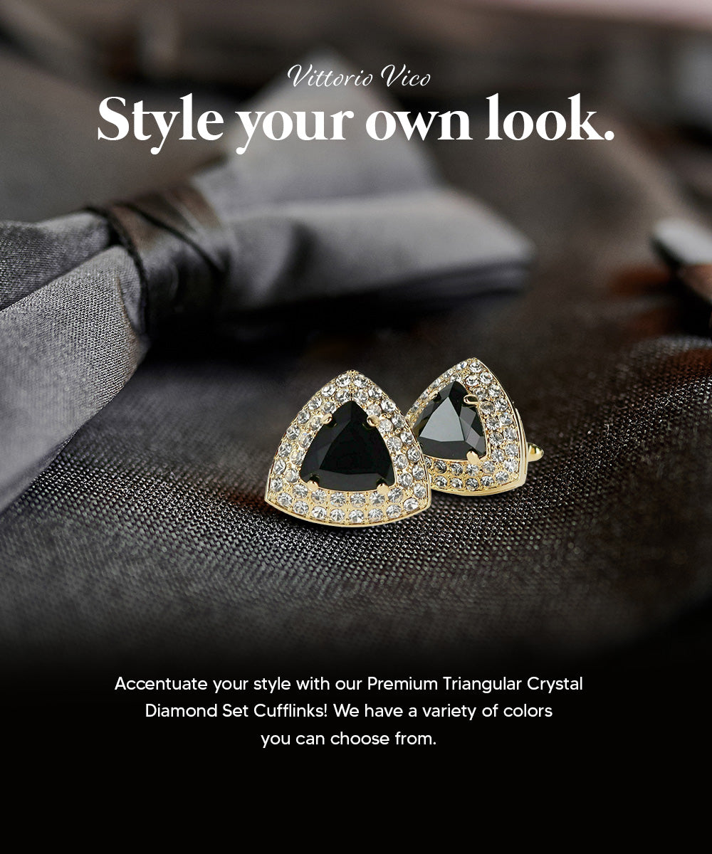 Vittorio Vico Men's Large Triangular Crystal Diamond Set Cufflinks: CL72XX Series