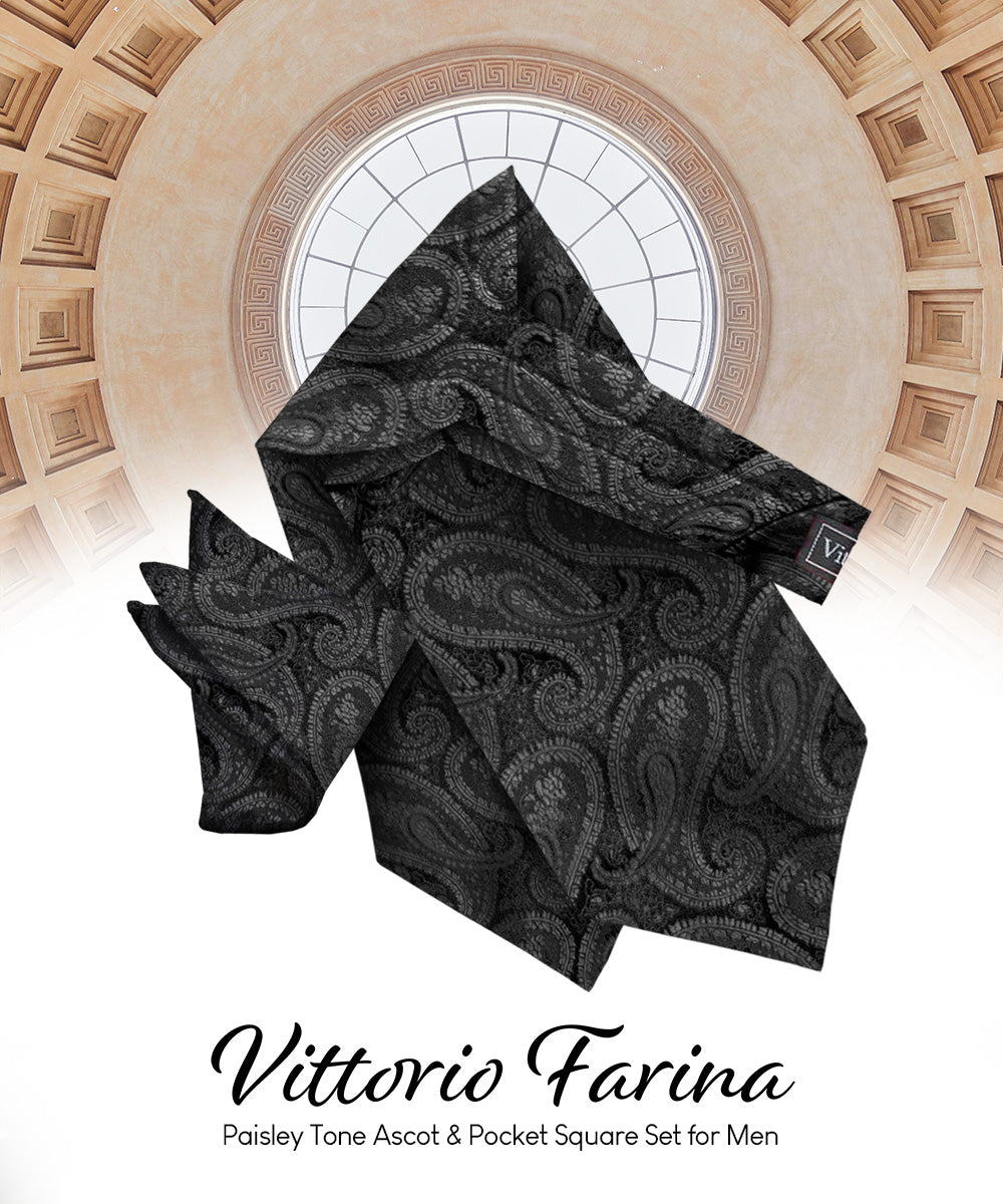Vittorio Farina Men's Woven Paisley Ascot &amp; Pocket Square