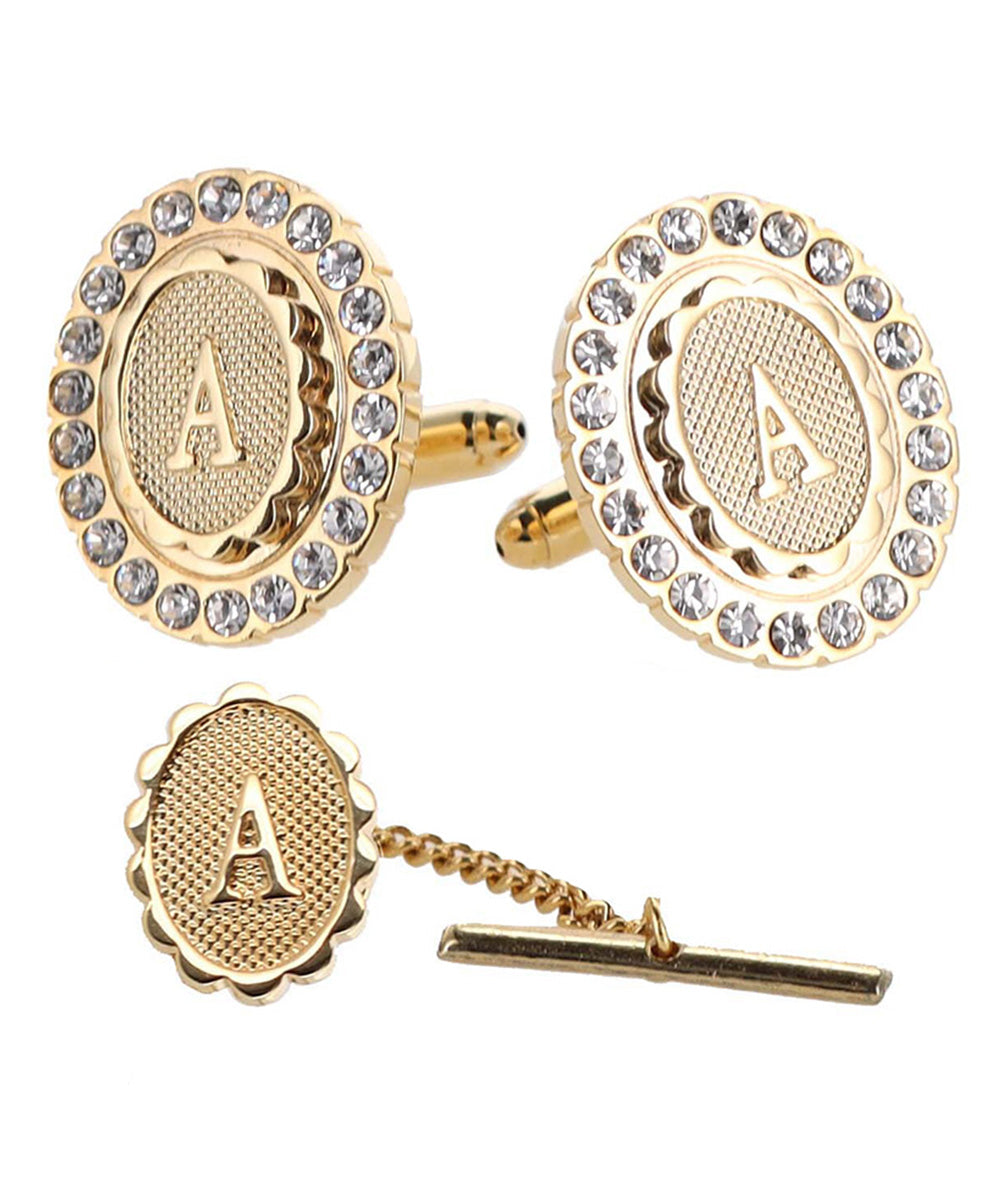 Vittorio Vico Bling Initial Cufflinks &amp; Tie Tack Set in Gift Box