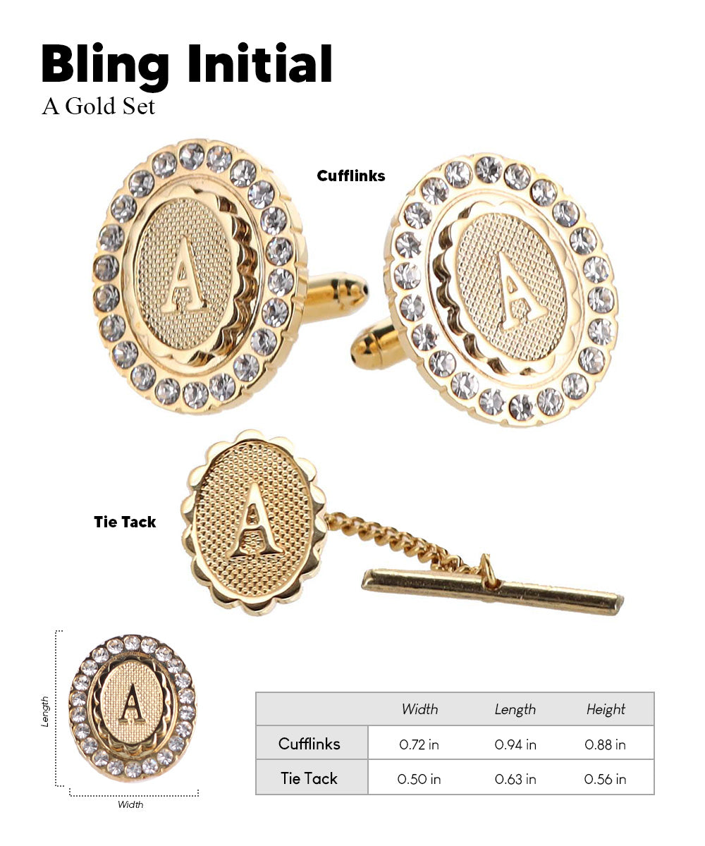 Vittorio Vico Bling Initial Cufflinks &amp; Tie Tack Set in Gift Box