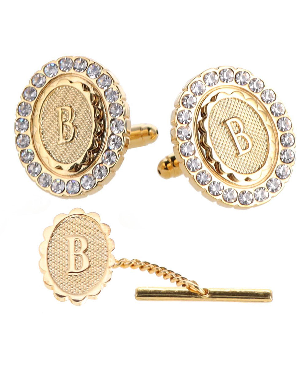 Vittorio Vico Bling Initial Cufflinks &amp; Tie Tack Set in Gift Box