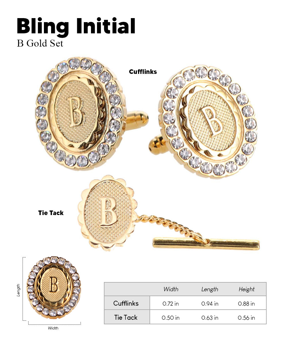 Vittorio Vico Bling Initial Cufflinks &amp; Tie Tack Set in Gift Box