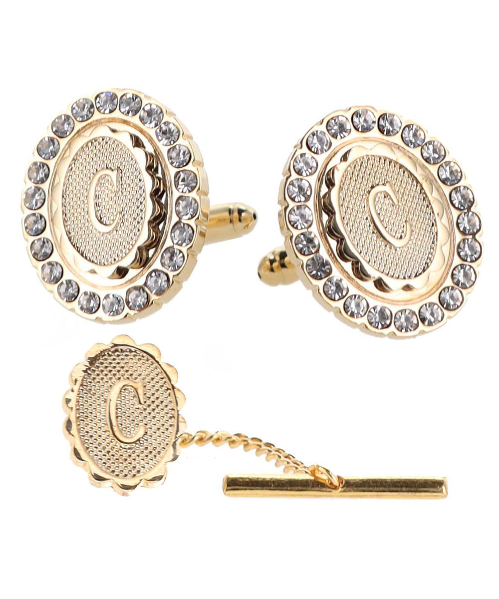 Vittorio Vico Bling Initial Cufflinks &amp; Tie Tack Set in Gift Box