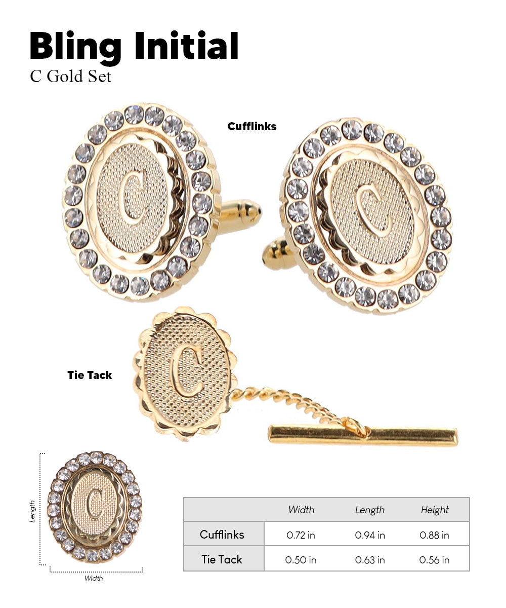 Vittorio Vico Bling Initial Cufflinks &amp; Tie Tack Set in Gift Box