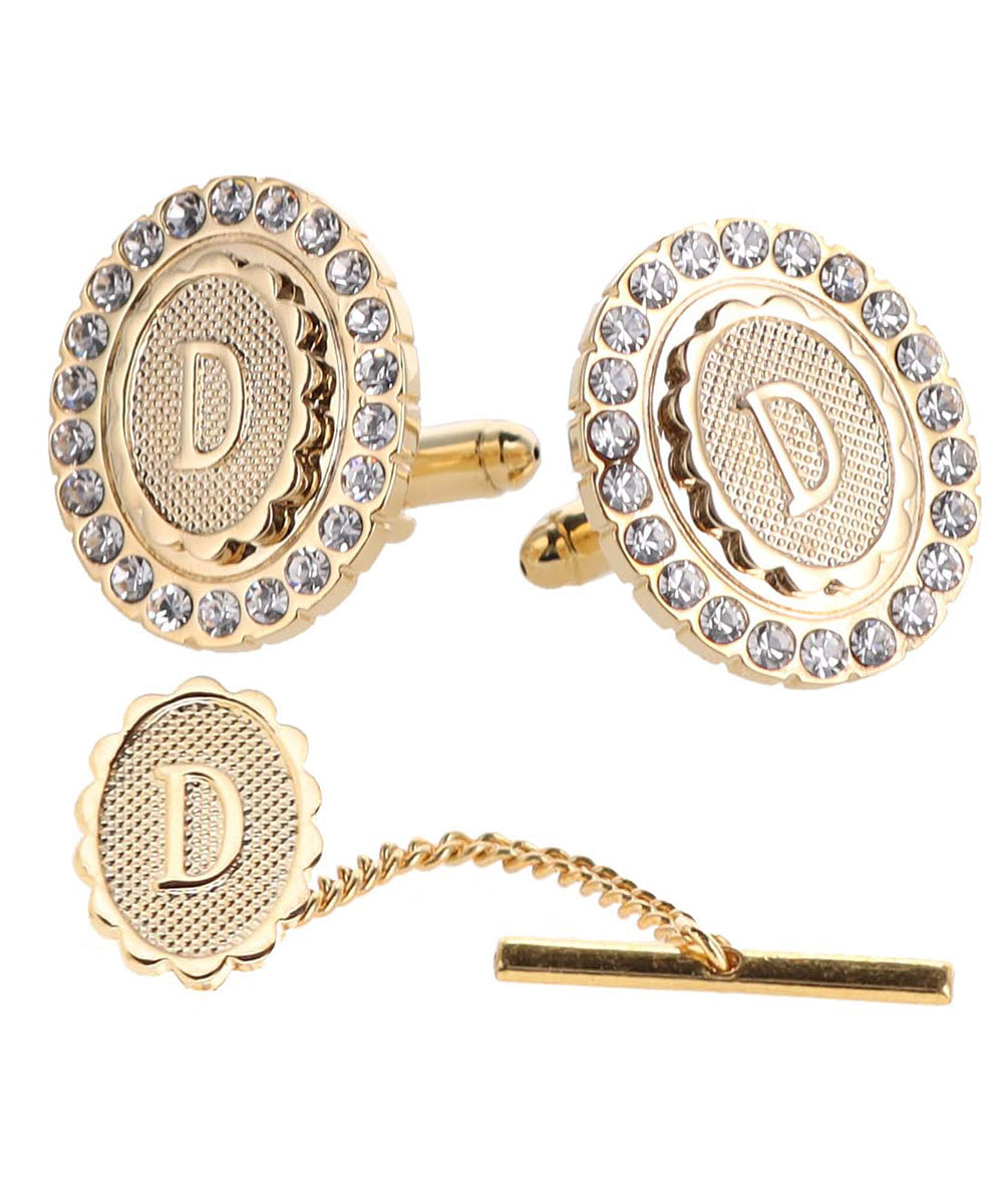 Vittorio Vico Bling Initial Cufflinks &amp; Tie Tack Set in Gift Box