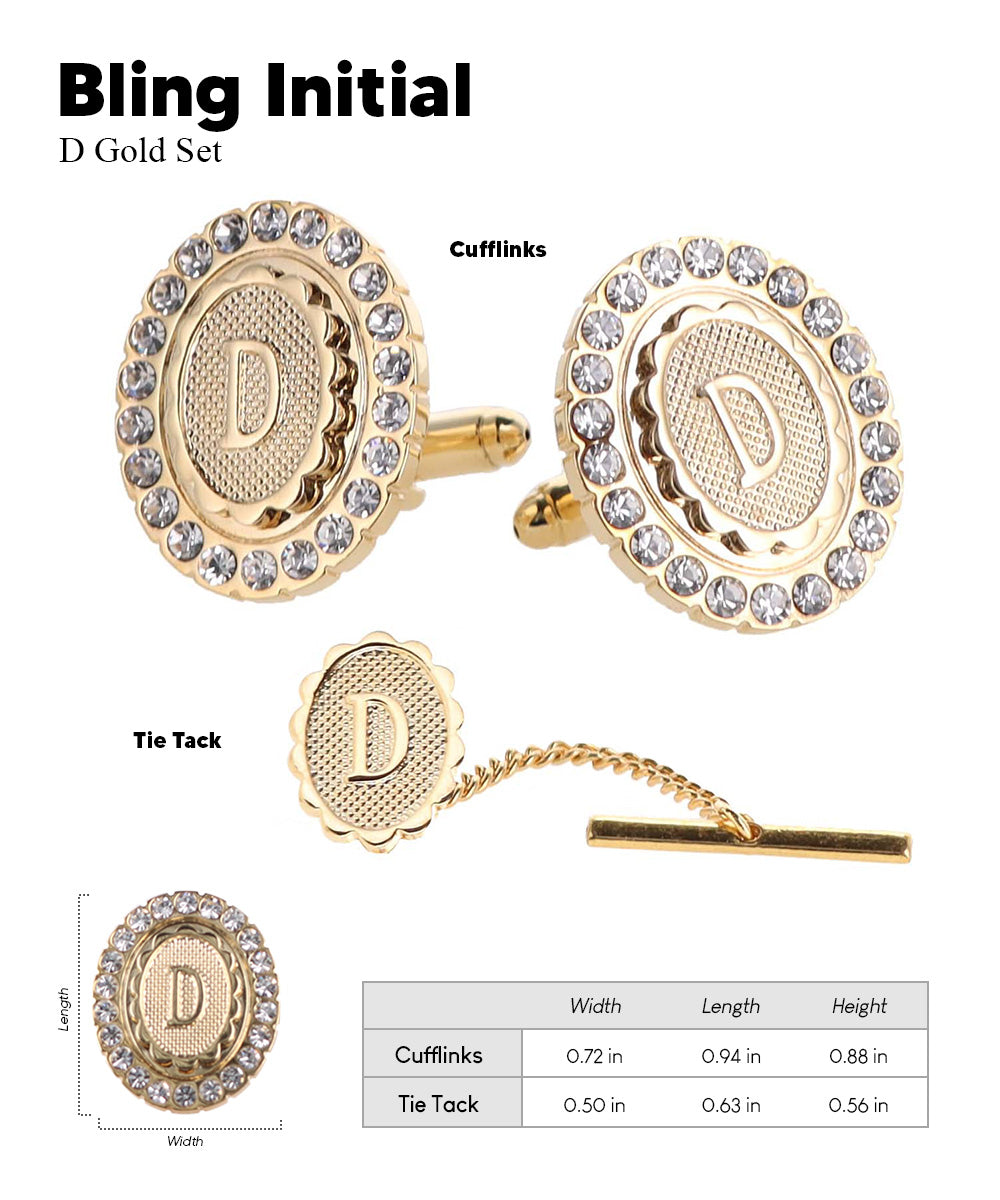 Vittorio Vico Bling Initial Cufflinks &amp; Tie Tack Set in Gift Box