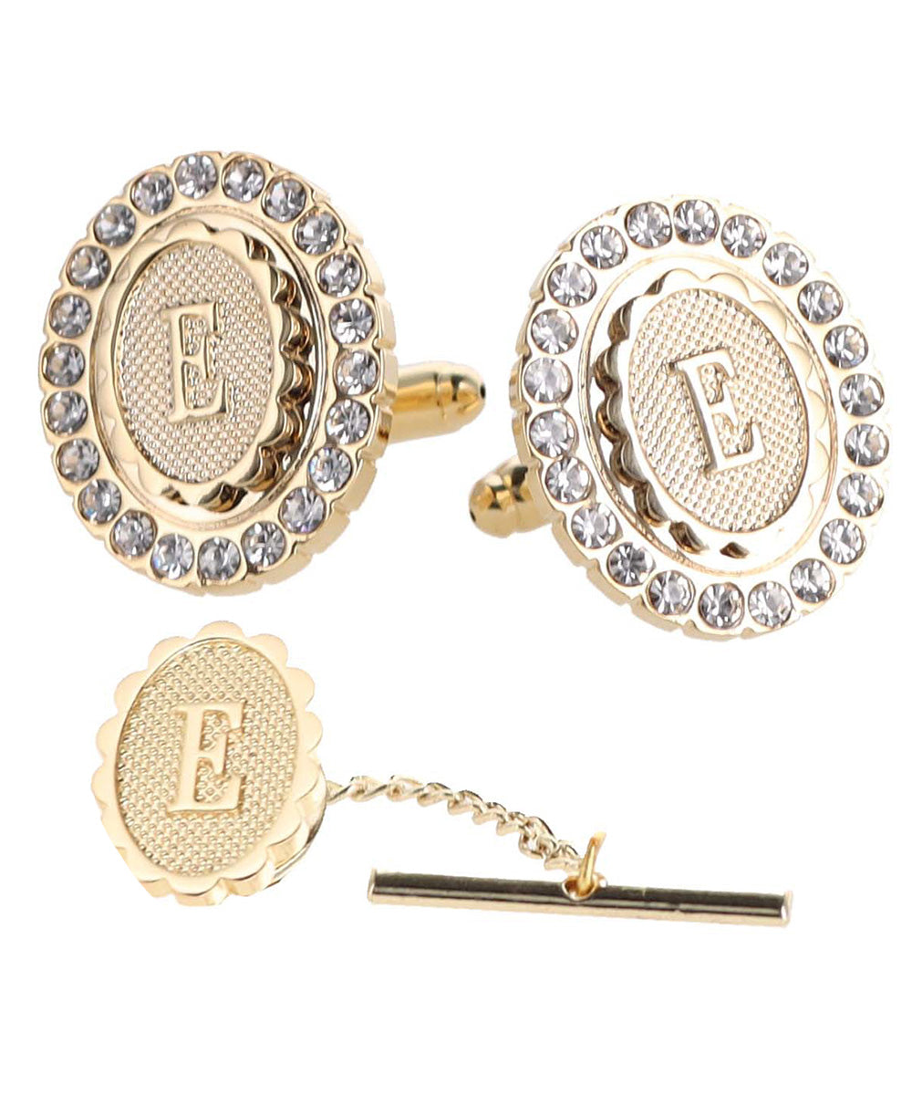 Vittorio Vico Bling Initial Cufflinks &amp; Tie Tack Set in Gift Box