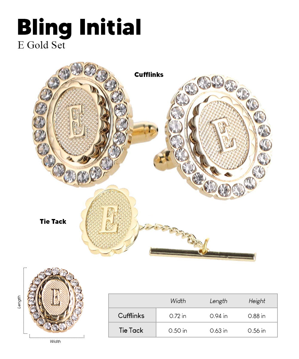 Vittorio Vico Bling Initial Cufflinks &amp; Tie Tack Set in Gift Box