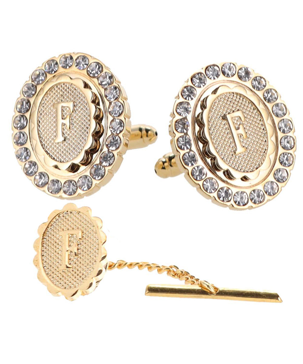 Vittorio Vico Bling Initial Cufflinks &amp; Tie Tack Set in Gift Box