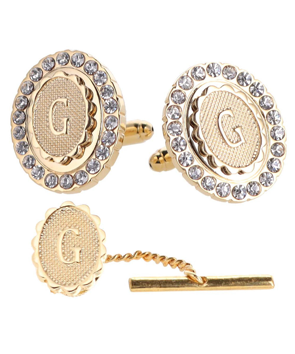 Vittorio Vico Bling Initial Cufflinks &amp; Tie Tack Set in Gift Box