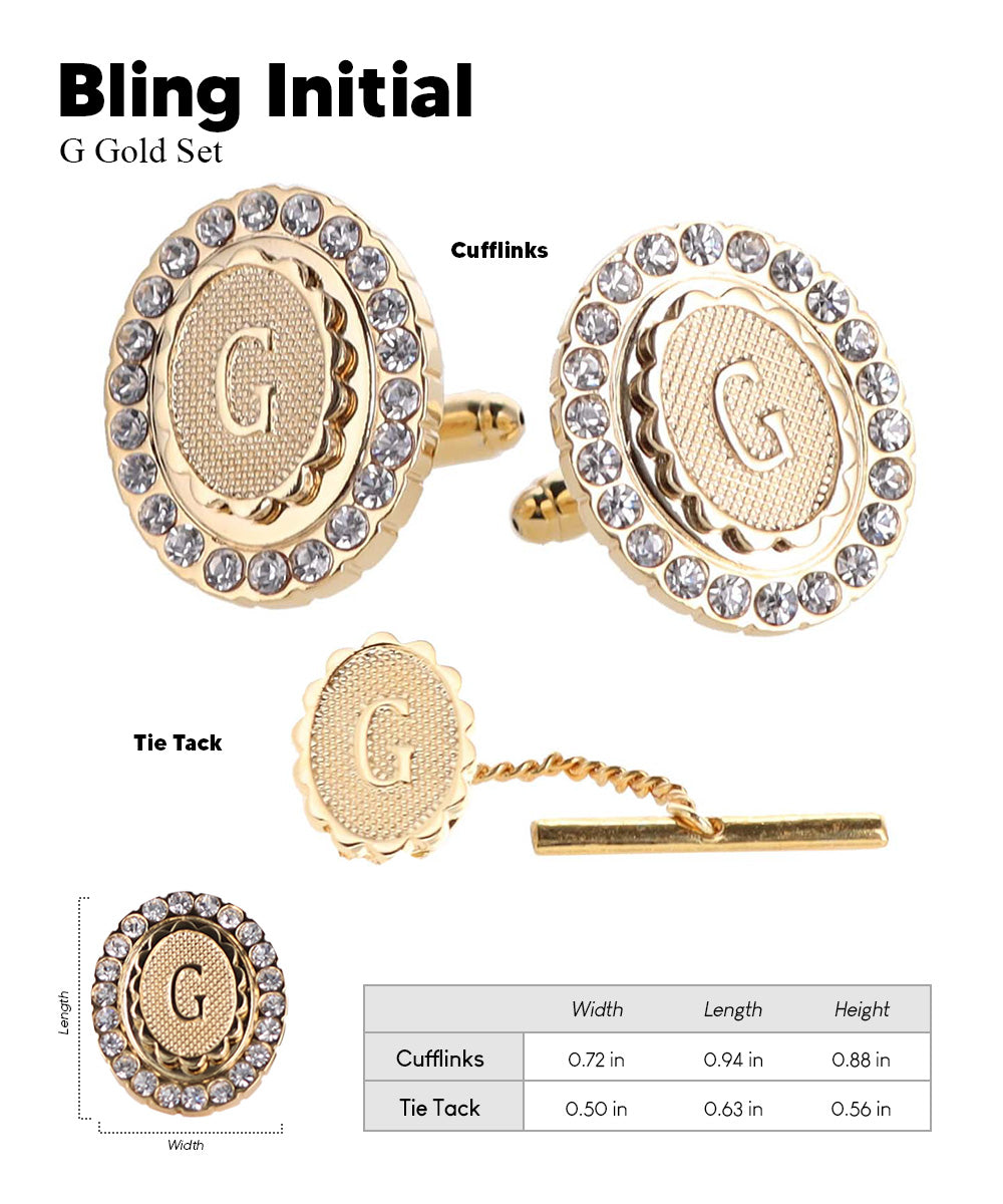 Vittorio Vico Bling Initial Cufflinks &amp; Tie Tack Set in Gift Box