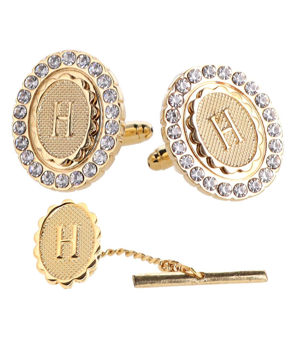 Vittorio Vico Bling Initial Cufflinks &amp; Tie Tack Set in Gift Box