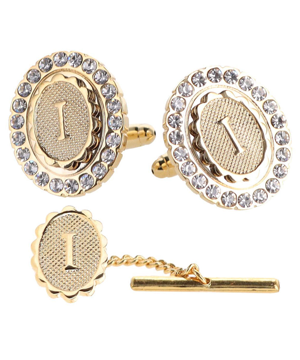 Vittorio Vico Bling Initial Cufflinks &amp; Tie Tack Set in Gift Box
