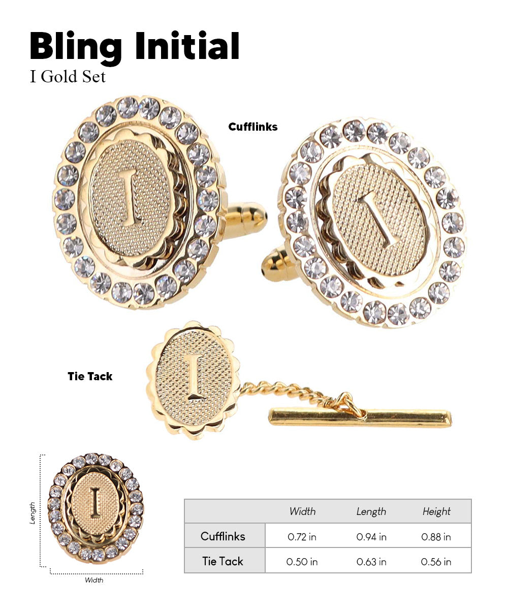 Vittorio Vico Bling Initial Cufflinks &amp; Tie Tack Set in Gift Box