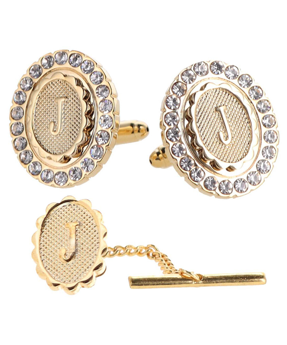 Vittorio Vico Bling Initial Cufflinks &amp; Tie Tack Set in Gift Box