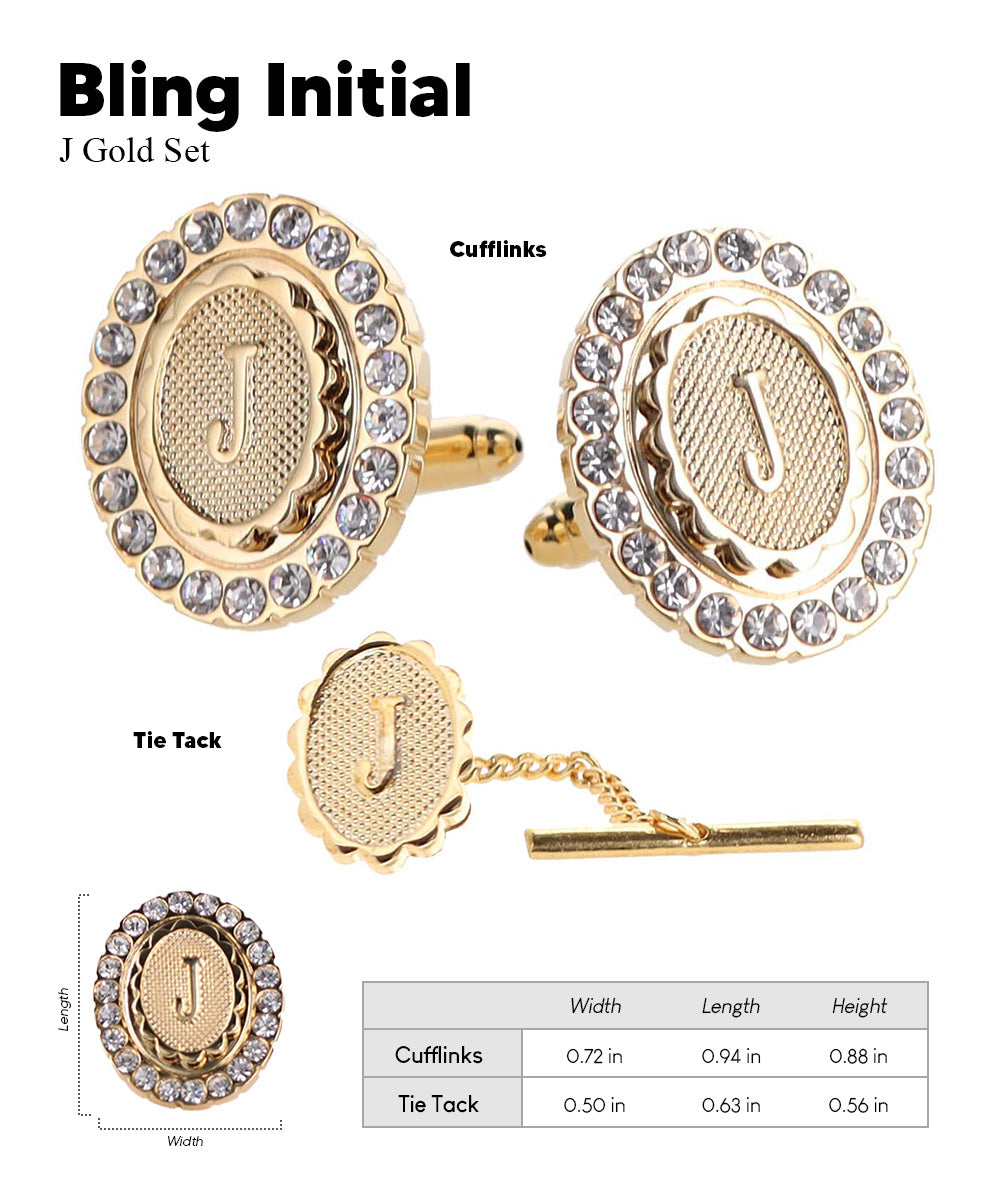 Vittorio Vico Bling Initial Cufflinks &amp; Tie Tack Set in Gift Box